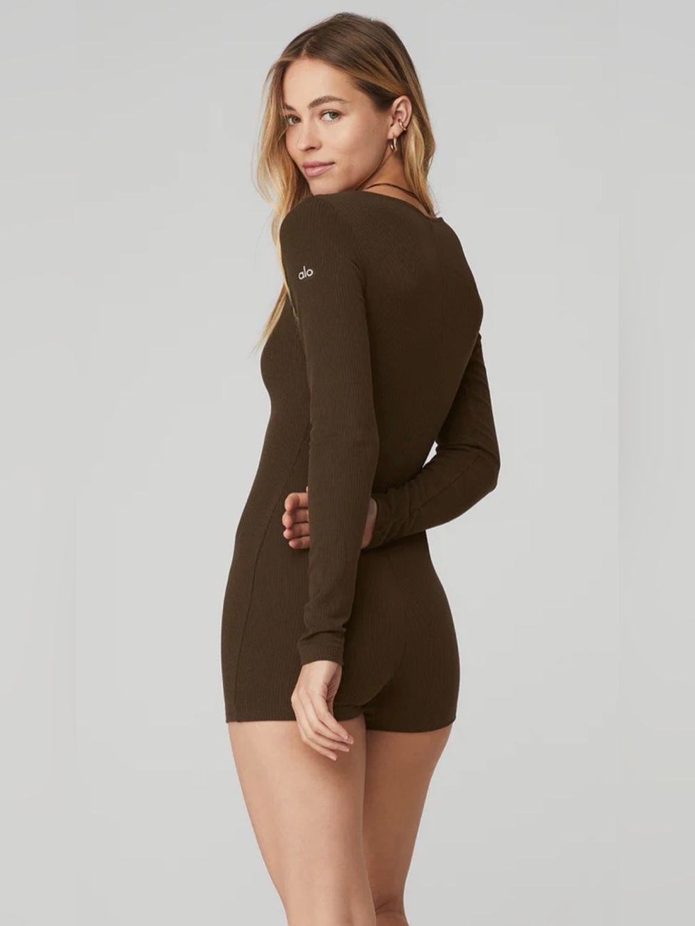 ALO YOGA Keep It Sleek Ribbed Onesie, Brown OR Black NWT - Picture 3 of 9
